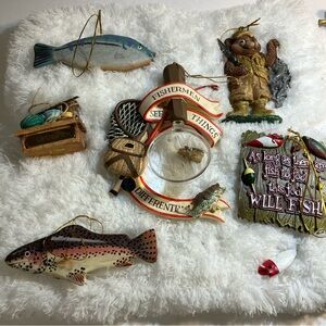 Vintage Fisherman’s Christmas Ornaments Lot of 6 Fishing Outdoors
